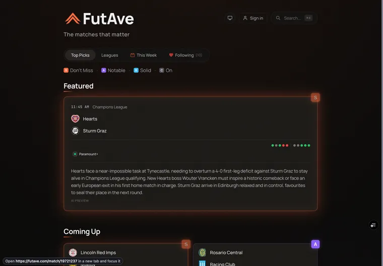 FutAve featured match with excitement rating