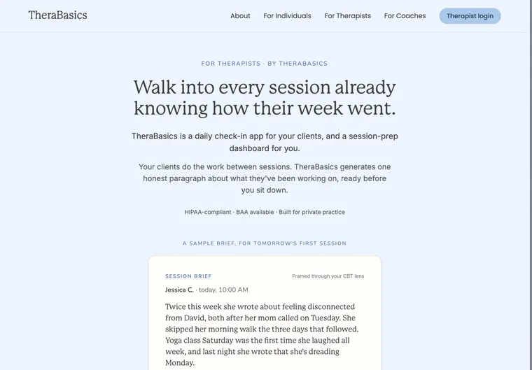 TheraBasics session brief for therapists
